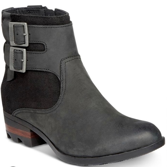 Sorel Waterproof Black Leather Suede Buckled Lolla Ankle Boots Size 9 - Picture 3 of 13